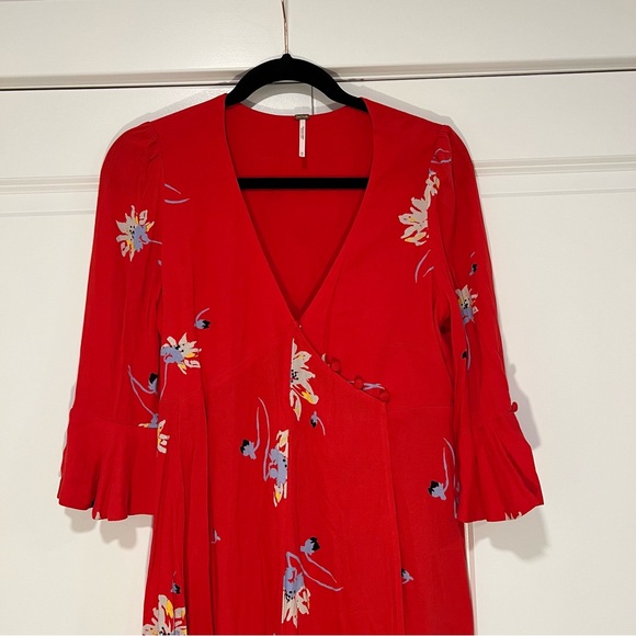 Free People Women's Time on My Side Red Floral Wrap Dress. Size XS. - Picture 3 of 10